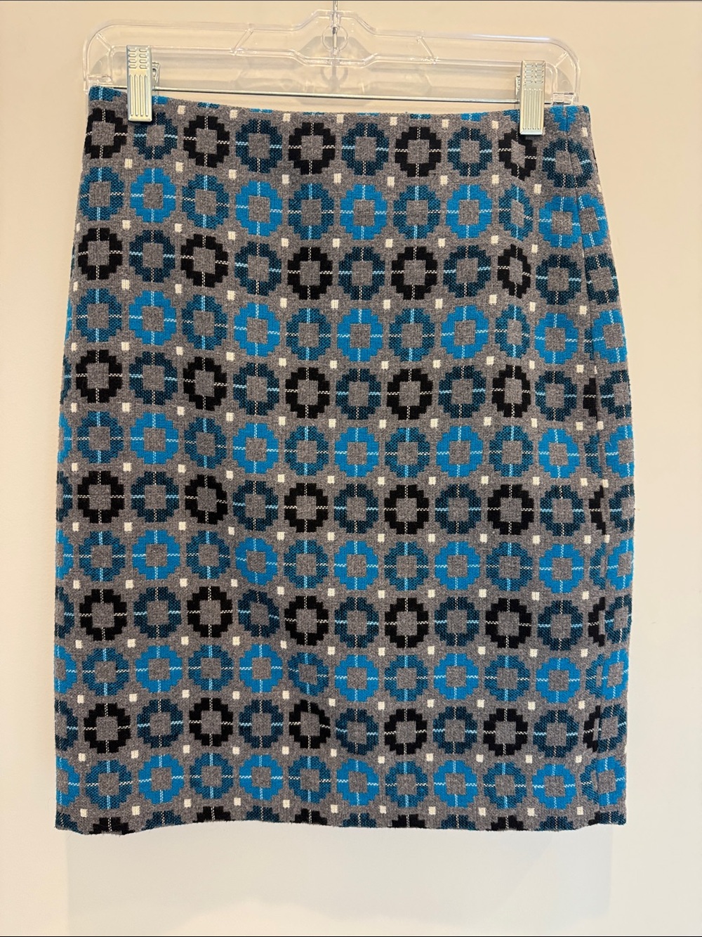 Talbots Blue and Gray Geo-Print Knit Pencil Skirt
